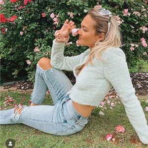 Mint green fuzzy cropped cardigan